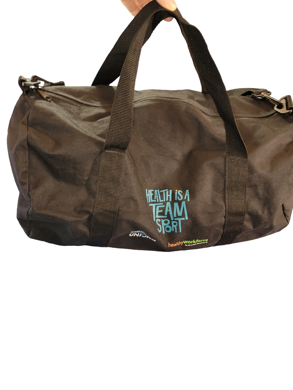 "Health Is A Team Sport" Black Duffle Bag Travel Gym Bag 19" Long Large Roomy